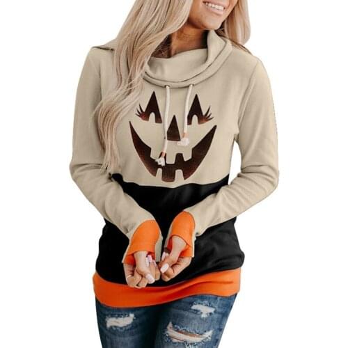 FNOCE 2020 autumn winter womens hoodies Halloween Pumpkin Skull Printing Long-Sleeved Turtleneck Pullover casual sweatshirt