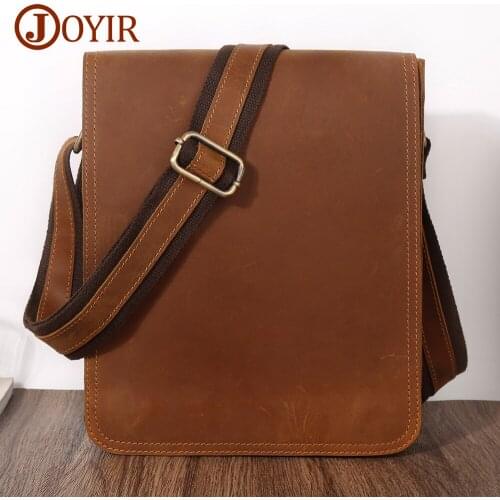 JOYIR Genuine Leather Small Messenger Bag for Men Casual Flap Shoulder Bag Crossbody Bag for 9.7" Tablet Vintage Cowhide Handbag