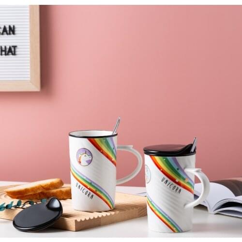 400ml Cartoon Unicorn Ceramic Mug Glass Creative Cute Couple Cup Coffee Milk Cup Office Cup with Lid Spoon Girl Gift