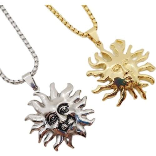 Gold Color 316L Stainless steel The Sun pendant & necklace Good hip hop rock fashion necklace for men women jewelries