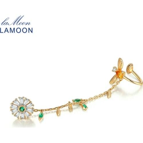 LAMOON Single Ear Clip For Women S925 100% Natural Citrine Daisy & Bee 925 Sterling Silver Earring Gift Fine Jewelry LMEI074