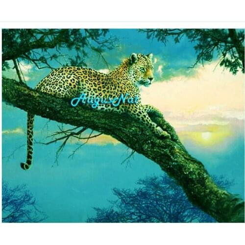 Leopard diamond painting full round tree animal wall art picture hill diamond dots diy diamond sticker mosaic paint on canvas