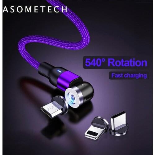 540° Rotation Magnetic Charge Cable Micro USB Type C Magnet Phone Charging Wire 2.4A Fast Charging Cable Cord for iPhone Xiaomi