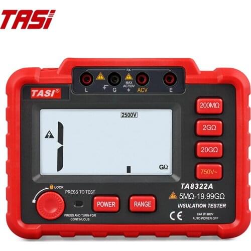 TASI TA8322A Digital Insulation Resistance Tester Megger Auto Range Ohm Megohmmeter 1000~2500V High Voltage Short Circuit Alarm
