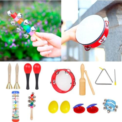 10pcs Kids Musical Instruments Set Preschool Toys with Tambourine Maracas Children Holiday Gifts