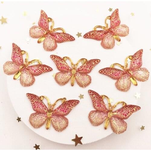 New 20pcs Resin 25*38mm Bling Colorful Crystal Butterfly Flatback Rhinestone 1 Hole Ornaments DIY Wedding Appliques Craft S16