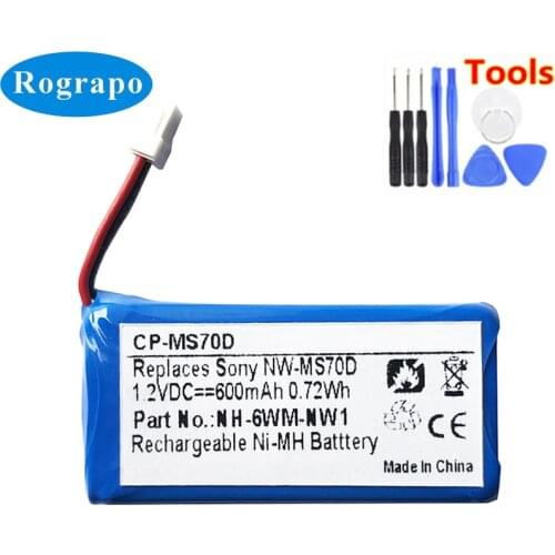 New Battery For SONY Walkman NW-MS70D NW-MS90D NH-6WM-NW1 Player Accumulator 1.2V 600mAh Full Rechargeable Batterie 2-wire Plug