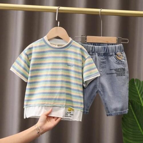 Children Clothing T-shirt + Shorts Set 2021 New Kids Clothes Toddler Boys Stripes Outfits Baby Girls Summer Tees Suits 2-6Years