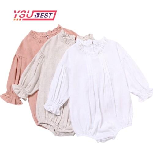 Baby Girl Clothes Long Sleeve Baby Clothing Jumpsuits 0-24M Cotton Linen Newborn Baby Girl Rompers Ruffle Flower Toddler Outfits