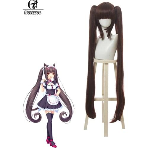 ROLECOS Anime Nekopara Cosplay Wig Chocola Cosplay Long Hair 105CM Cat Neko Women Synthetic Hair Cosplay Wig Headwear