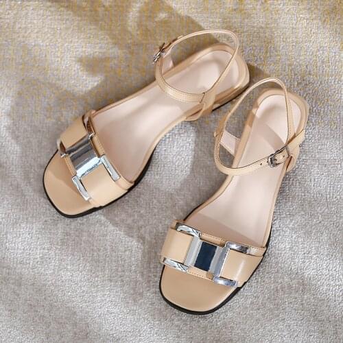 100% Cow Leather Sandals Women Shoes Female Summer Flat Sandals Ladies Casual Shoes Large Size 34-43