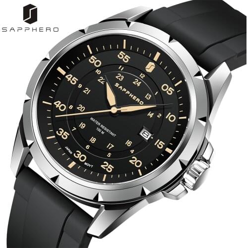 SAPPHERO Mens Watch Waterproof 10ATM Silicone Strap Japanese Quartz Movement Advanced Wristwatch Classic Formal Luxury Clock