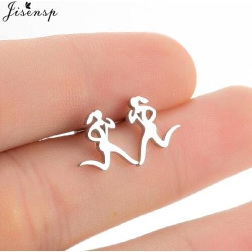Personality Marathon Running Girls Earrings Punk Black Stainless Steel Yoga Gymnastics Skating Sports Stud Earring Women brincos