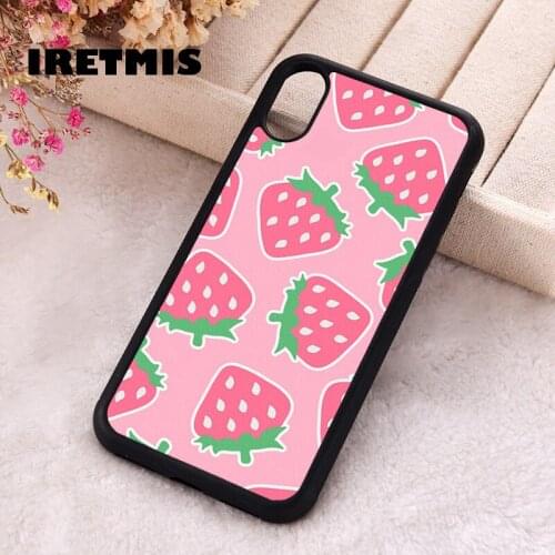 Iretmis 5 5S SE 2020 Phone Cover Case for iPhone 6 6S 7 8 Plus X Xs XR 11 12 Mini Pro Max Rubber Silicone Pink Strawberry
