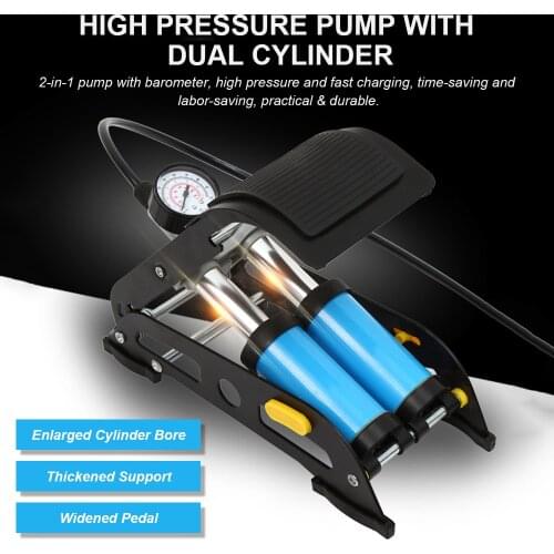 2-In-1 Folding Air Pump with Barometer in High Pressure Pump with Dual Cylinder Portable Inflatable Cylinder Inflation Pump