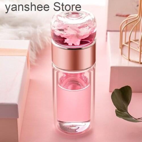 Ldfchennel double wall glass water bottle, 280ml, filter teapot, separate teacup, tourism products, glass bottle