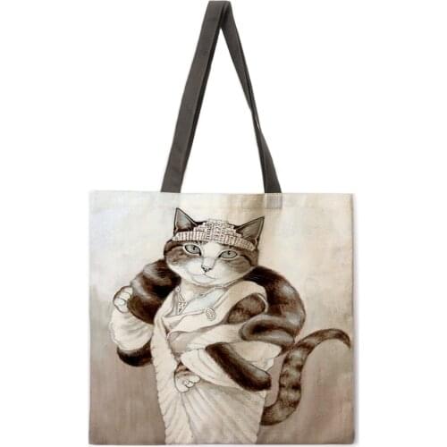 Outdoor shopping bag oil painting cat print handbag lady casual handbag lady shoulder bag fashion beach bag lady handbag