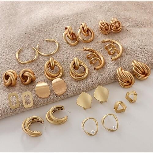 Lifefontier Vintage Metal Geometric Knot Earrings For Women Matte Color Hollow Round Statement Twisted Knotted Earring Jewelry