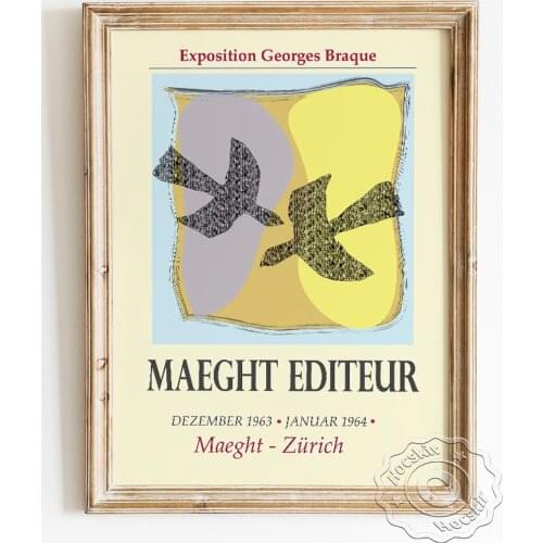Georges Braque Exhibition Museum Vintage Poster, Two Birds Minimalism Prins, Abstract Geometry Shape Canvas Painting Wall Art