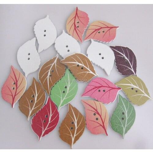 WBNKGW Maple shape DIY wood Buttons mix colors 100ppcs flatback sewing button leaf