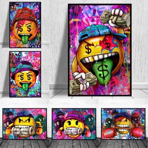 Funny Graffiti Cartoon Wall Art Dollar Canvas Posters And Prints Money Painting On The Wall Decorative Pictures For Living Room