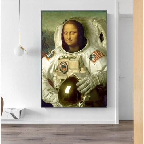 Funny Art Mona Lisa The Astronaut Canvas Poster Abstract Wall Art Posters and Prints Cuadros for Living Room Unframed