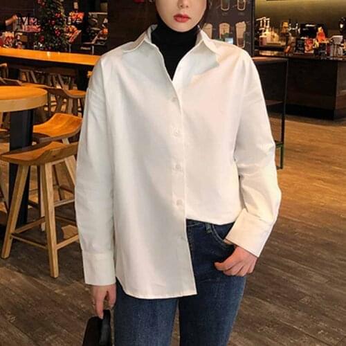 Korean Solid White Long Sleeve Shirt 2020 Autumn Fashion Casual Loose Shirts Female Streetwear Cardigan Blouse Tops Blusas 11187