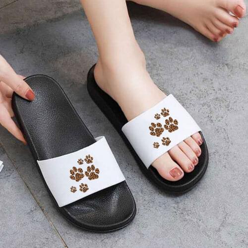 Leopard Paw Print Women slipper cute Graphics Summer Indoor Slippers home Flat Shoes Flip Flops Female Bathroom Slides