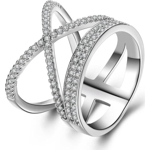 Hainon Silver Color Wide Cross Ring for Women Party Gift New Luxury Wedding Band Fashion Jewelry Cubic Zircon Engagement Ring