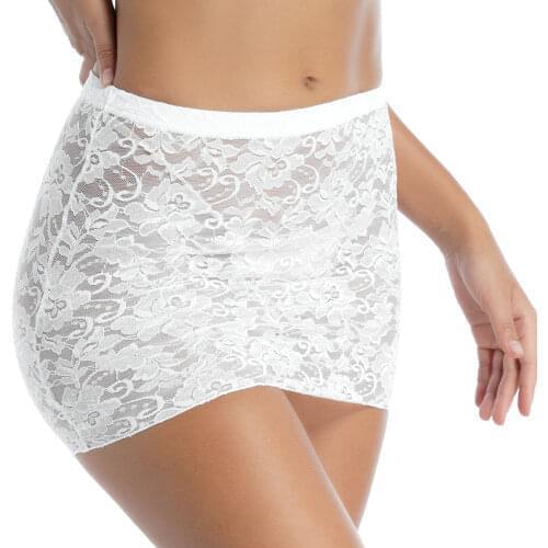 Women Lace Skirt Sheath Lingerie Erotic Teddies Flower Pattern See-through Mid Waist Elastic Waistband Sheer Miniskirt Nightwear