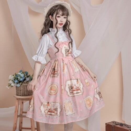 Original Design Ms Foxs Love Letter Womens Lolita JSK Dress Suspender Dress & Turtle Neck White Half Sleeve Blouse