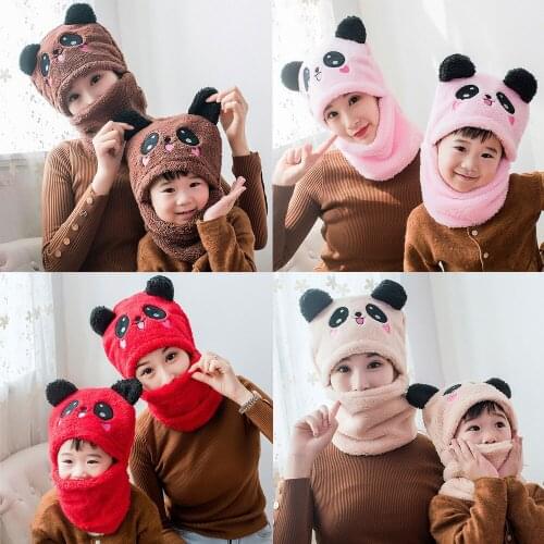 Mom Mother Baby Kids Baby Boy Girl Winter Warm Plush Scarf Hats Earflap Beanie Hat Cap Cute Bear Men Women Kids Hats Sky Hats