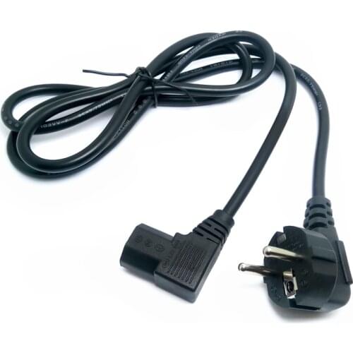 1.5M C13 IEC Kettle 90 Degree to European 2 pin Round AC EU Plug Power Cable Lead Cord PC