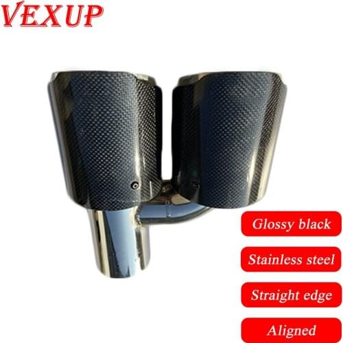 1PCs Universal Glossy Carbon Fiber Stainless Steel h Style Dual Muffler Tip Exhaust for Car Exhasut Pipe Straight Edge