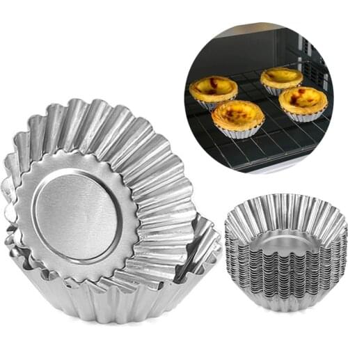 10 Pcs Reusable Egg Tart Mould Cup Paper Cup Small Cake Mould Home Aluminum Chrysanthemum Edge Shape Nonstick Pastry Baking Tool