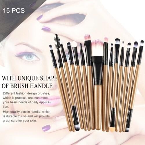 15Pcs Pro Makeup Brushes Set Eyelash Lip Foundation Powder Eye Shadow Brow Eyeliner Brush Cosmetic Make Up Brush Beauty Tool Kit