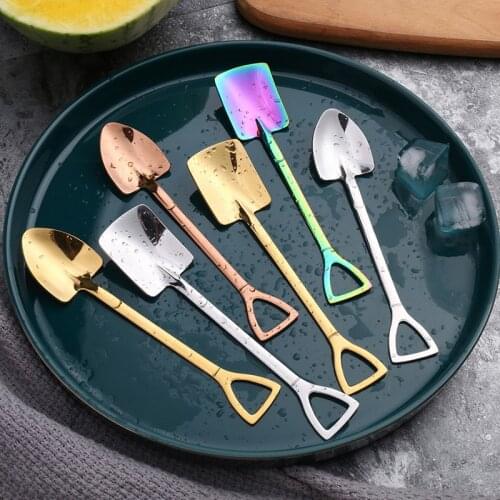 2PCS/set Stainless Steel Iron Shovel Spoon Coffee Ice Cream Spoon Engineering Shovel Retro Cute Square Head Spoon Kitchen Tools