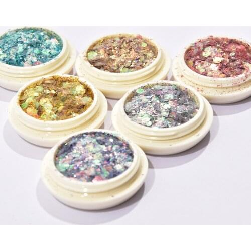 6Bottles/Set Nail Flakes Holographic Mix Size Nail Art Glitter Powder Sequins Fine Glitter UV Gel Polish Acrylic Tips DIY Decor