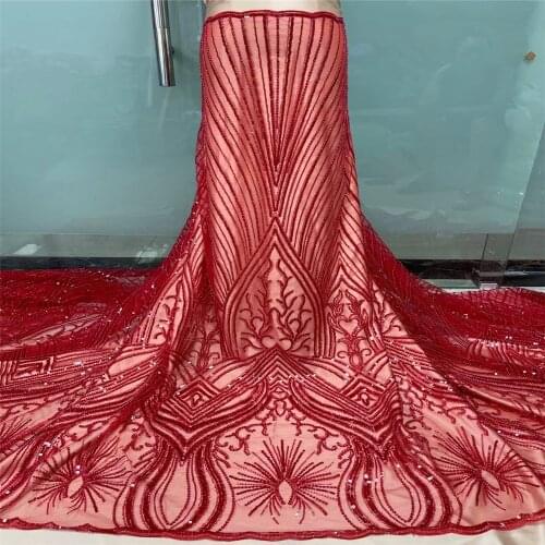 African Sequins Wax Fabrics Embroidery Sequins Lace Materials 5Yards Nigeria French Mesh Tulle Lace For Sewing Dress JYN322