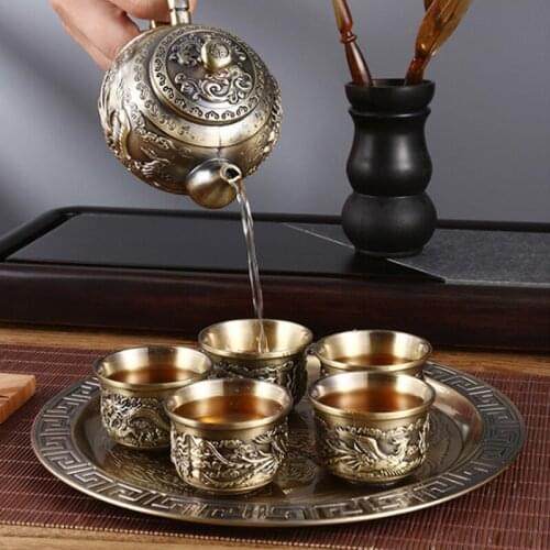 Antique Bronze Tea Set Set Simple Household Kung Fu Tea Set Chinese Gift Box High-end Tea Set Turkish Tea Pot Arabic Tea Set