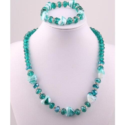Free shipping New arrival 8mm &10mm crystal glass beads,spacers and murano heart glasses necklace bracelet women jewelry set