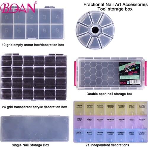 BQAN 24 Grid Nail Art Plastic Empty Box Storage Rhinestone Crystal Glitter Beads Accessories Decoration Organizer Container Case