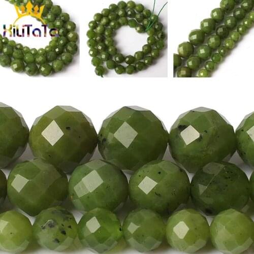 Natural Faceted Green Canadian Jades Beads Round Gem Loose Spacer Beads 15'' 6/8/10mm For Jewelry Making DIY Bracelets Necklace