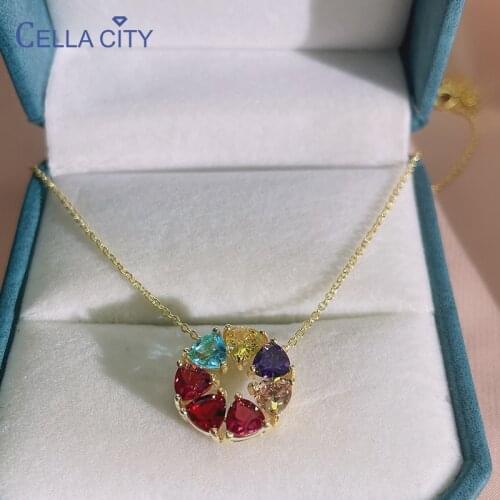 Cellacity 925 sterling silver women pendant necklace 925 sterling silver necklace Genuine Blue Topaz Amethyst Citrine Gemstone
