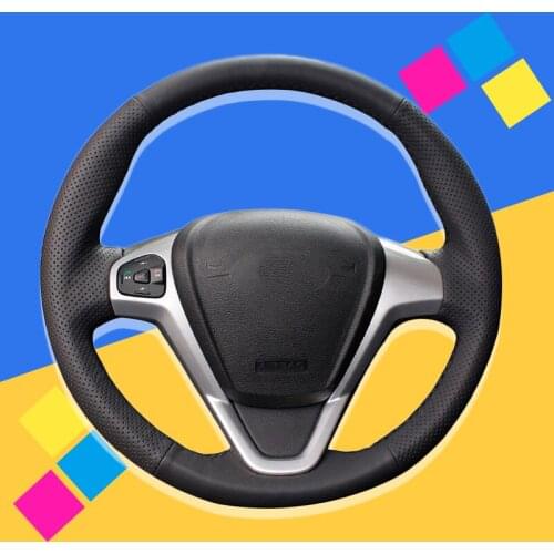Auto Braid On The Steering Wheel Cover for Ford Fiesta 2008-2017 EcoSport 2014-2017 Hand Stitched Car Braiding Cover Car-styling