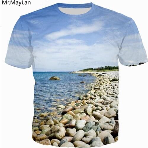 Blue Sky Sea Beach Stones 3D Print T shirt Men/Women Hip Hip Streetwear Tshirt T-Shirt 2018 New Boys Tees Clothes 5XL Drop ship