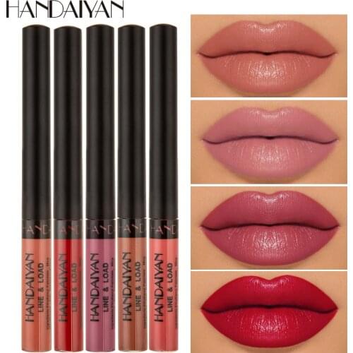HANDAIYAN 12 Colors Lip Gloss Two in One Liner Lipstick Liquid Matte Waterproof Lip Tint Full Sexy Lip Makeup Cosmetic