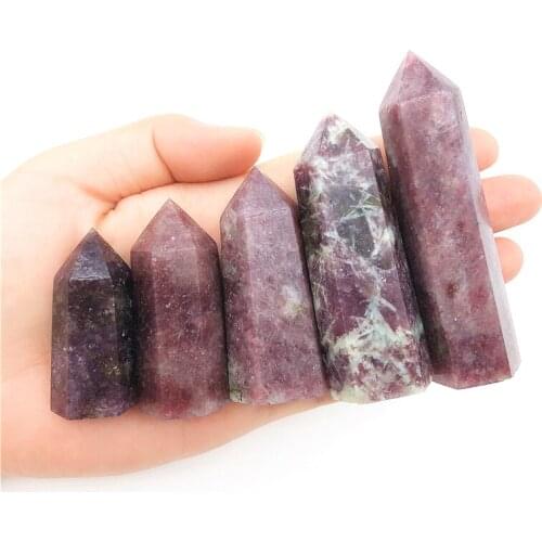 Beautiful 1PC Natural Lepidolite Purple Mica Quartz Point Tower Healing Stone Hexagonal Prism Obelisk Natural Quartz Crystals