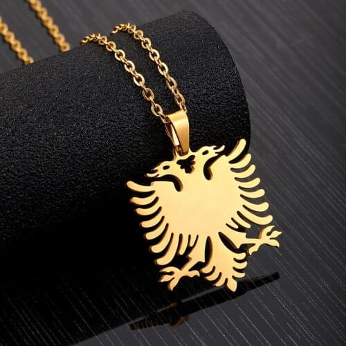 Personality Stainless Steel Albania Double Headed Eagle Necklace Pendant Motorcycle Party Gold Plated Chain Animal Jewelry