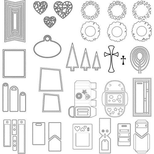 Piggy Craft metal cutting dies cut die mold Various label tag shape frame Scrapbook paper craft knife mould blade punch stencils